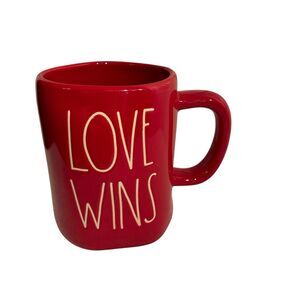 Rae Dunn Artisan Collection Magenta Large Red Mug With LOVE WINS.